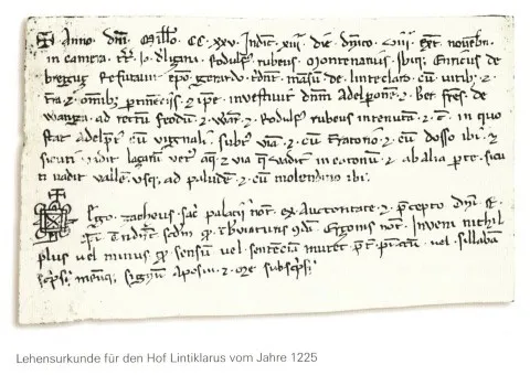 Lehensurkunde für den Hof Lintiklarus vom Jahre 1225